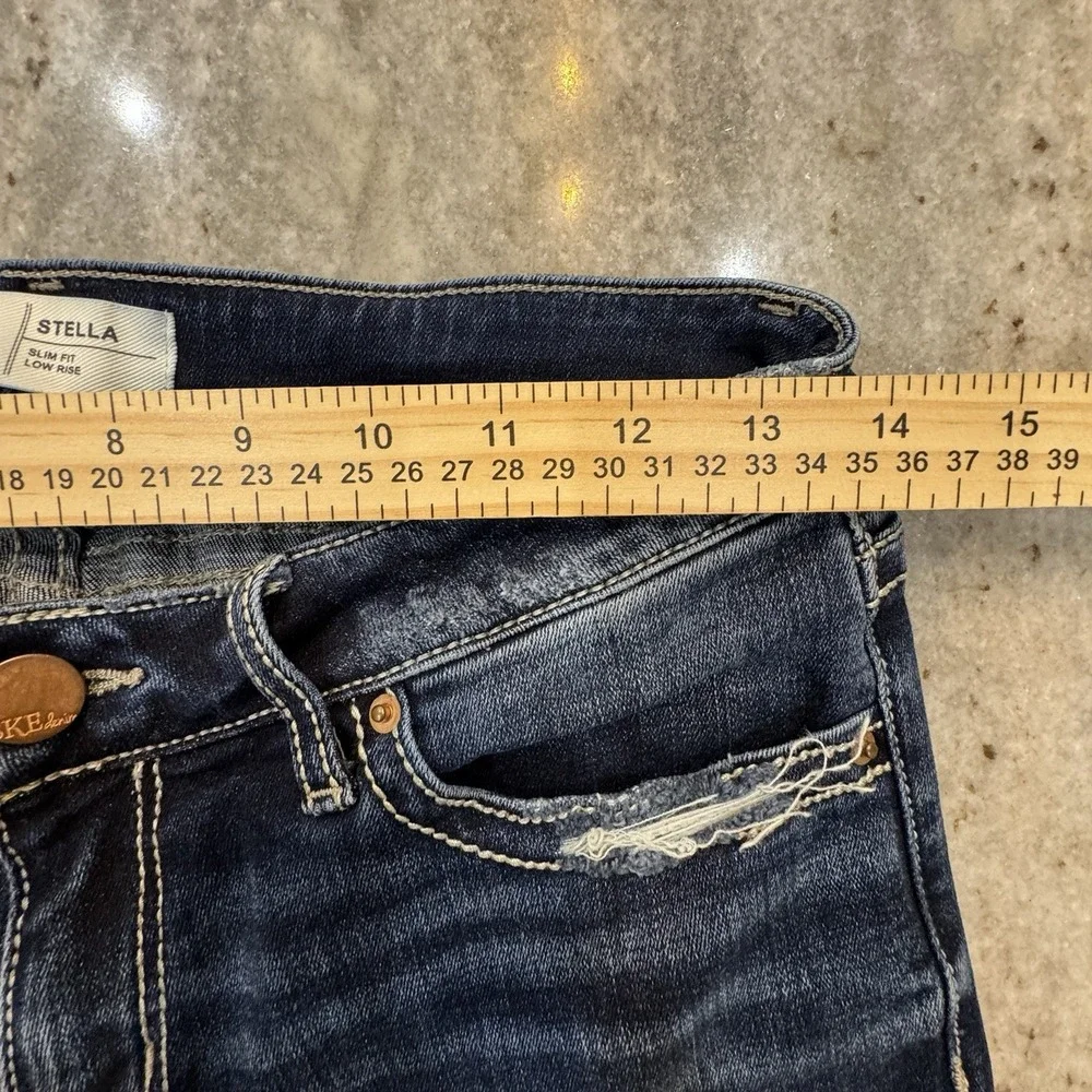 BKE Stella Jeans Sz 27x25 Low Rose Slim Skinny Dark Wash Distressed